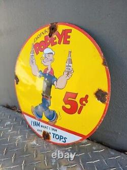 Vintage Popeye Soda Porcelain Sign Cartoon Sailor Man Cola Oil Gas Station Drink