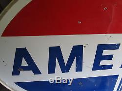 Vintage Porcelain American 1967 Sign 6 Ft Double Sided With Mount Ring
