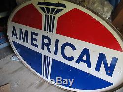 Vintage Porcelain American 1967 Sign 6 Ft Double Sided With Mount Ring