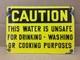 Vintage Porcelain Caution Unsafe Water Sign Garage Shop Gas Oil Auto Car Cooking