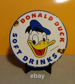 Vintage Porcelain Donald Duck Soft Drinks 6 Sign