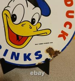 Vintage Porcelain Donald Duck Soft Drinks 6 Sign