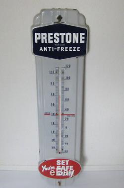 Vintage Porcelain Enamel Prestone Antifreeze Advertising Thermometer Sign 1940's