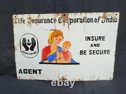 Vintage Porcelain Enamel Sign Life Insurance Co Of India Mother And Child 1950