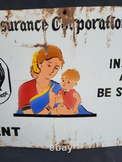 Vintage Porcelain Enamel Sign Life Insurance Co Of India Mother And Child 1950