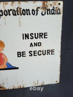 Vintage Porcelain Enamel Sign Life Insurance Co Of India Mother And Child 1950