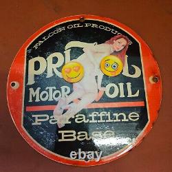 Vintage Porcelain Falcon Paraffin Base Motor Oil Cleveland Ohio Men Cave Sign 8