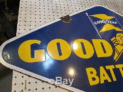 Vintage Porcelain Goodyear Batteries Sign 1946 Double Sided 48 X 26.5