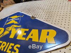 Vintage Porcelain Goodyear Batteries Sign 1946 Double Sided 48 X 26.5