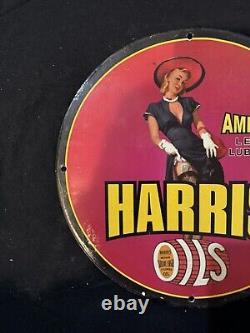 Vintage Porcelain Harris America's Oil Pinup Girl Porcelain Gas Oil Motor Sign