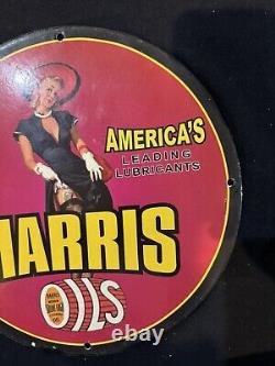 Vintage Porcelain Harris America's Oil Pinup Girl Porcelain Gas Oil Motor Sign