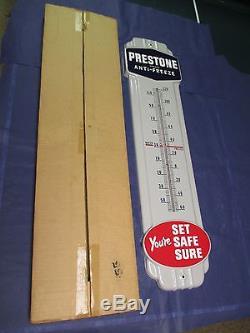 Vintage Porcelain PRESTONE Antifreeze Thermometer SignNOSNewithOld Stock withBox