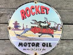 Vintage Porcelain Rocket Gas And Oil Sign