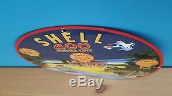Vintage Porcelain Shell Gasoline Service Station 400 Extra Dry Pump Plate Sign