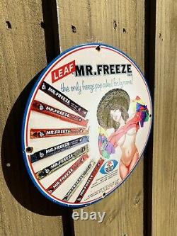 Vintage Porcelain Sign Mr Freeze Pop Oil Old Gas Station Treat Woman Garage 12