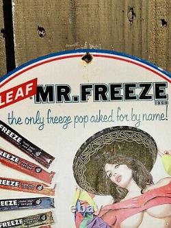 Vintage Porcelain Sign Mr Freeze Pop Oil Old Gas Station Treat Woman Garage 12
