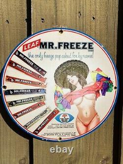 Vintage Porcelain Sign Mr Freeze Pop Oil Old Gas Station Treat Woman Garage 12