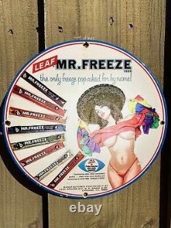 Vintage Porcelain Sign Mr Freeze Pop Oil Old Gas Station Treat Woman Garage 12