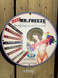 Vintage Porcelain Sign Mr Freeze Pop Oil Old Gas Station Treat Woman Garage 12