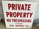 Vintage Porcelain Sign Private Property, No Trespassing, Berg Equipment Co
