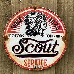 Vintage Porcelain Sign Scout Motor Company service dealership GARAGE 9 GAS OIL