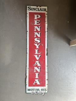 Vintage Porcelain Vertical Sinclair Pennsylvania Motor Oil Gas Sign 60