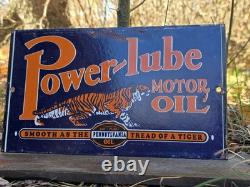 Vintage Power Lube Motor Oil Porcelain Gas Station Pump Sign! 12 X 7 Pure Penn