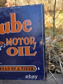 Vintage Power Lube Motor Oil Porcelain Gas Station Pump Sign! 12 X 7 Pure Penn