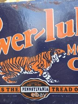 Vintage Power Lube Motor Oil Porcelain Gas Station Pump Sign! 12 X 7 Pure Penn