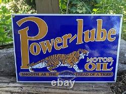 Vintage Power Lube Motor Oil Porcelain Gas Station Pump Sign! 12 X 8