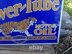Vintage Power Lube Motor Oil Porcelain Gas Station Pump Sign! 12 X 8