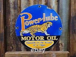Vintage Power Lube Porcelain Sign 1949 Powerline Tiger Gas Oil Claifornia Lube