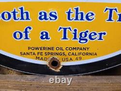 Vintage Power Lube Porcelain Sign 1949 Powerline Tiger Gas Oil Claifornia Lube