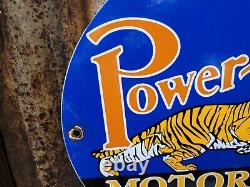 Vintage Power Lube Porcelain Sign 1949 Powerline Tiger Gas Oil Claifornia Lube