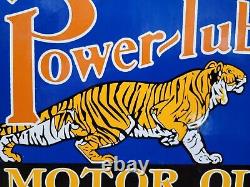 Vintage Power Lube Porcelain Sign 1949 Powerline Tiger Gas Oil Claifornia Lube