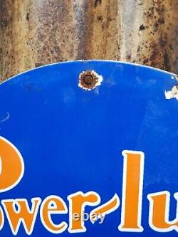 Vintage Power Lube Porcelain Sign 1949 Powerline Tiger Gas Oil Claifornia Lube