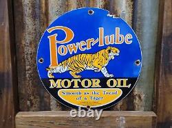 Vintage Power Lube Porcelain Sign 1949 Powerline Tiger Gas Oil Claifornia Lube