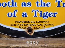 Vintage Power Lube Porcelain Sign 1949 Powerline Tiger Gas Oil Claifornia Lube