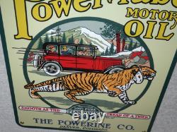 Vintage Power-lube Motor Oil Tiger 12 Porcelain Metal Gasoline Sign Powerine Co