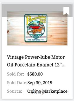 Vintage Power-lube Motor Oil Tiger 12 Porcelain Metal Gasoline Sign Powerine Co