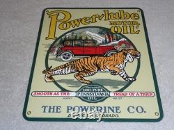 Vintage Power-lube Motor Oil Tiger 12 Porcelain Metal Gasoline Sign Powerine Co