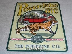 Vintage Power-lube Motor Oil Tiger 12 Porcelain Metal Gasoline Sign Powerine Co