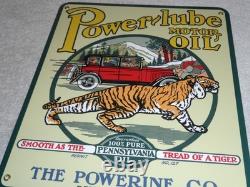 Vintage Power-lube Motor Oil Tiger 12 Porcelain Metal Gasoline Sign Powerine Co