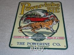 Vintage Power-lube Motor Oil Tiger 12 Porcelain Metal Gasoline Sign Powerine Co