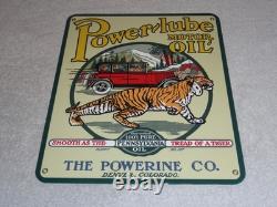 Vintage Power-lube Motor Oil Tiger 12 Porcelain Metal Gasoline Sign Powerine Co