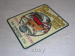 Vintage Power-lube Motor Oil Tiger 12 Porcelain Metal Gasoline Sign Powerine Co