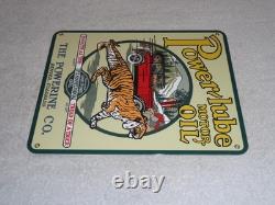 Vintage Power-lube Motor Oil Tiger 12 Porcelain Metal Gasoline Sign Powerine Co