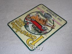 Vintage Power-lube Motor Oil Tiger 12 Porcelain Metal Gasoline Sign Powerine Co