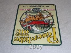 Vintage Power-lube Motor Oil Tiger 12 Porcelain Metal Gasoline Sign Powerine Co