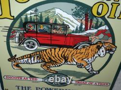 Vintage Power-lube Motor Oil Tiger 12 Porcelain Metal Gasoline Sign Powerine Co
